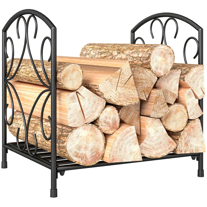 16" Heavy Duty Metal Fireplace Log Holder, Firewood Rack Outdoor for Fireplace Storage, Black