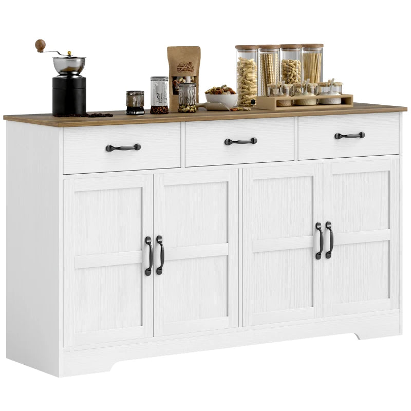 Sideboard Buffet Cabinet with Storage, Modern Coffee Bar Cabinet with 3 Drawers and Adjustable Shelves, Distressed White