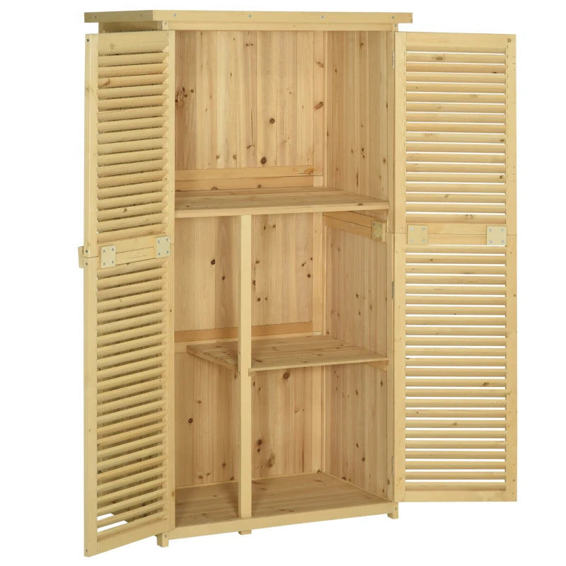 3' x 5' Wooden Garden Storage Shed, Sheds & Outdoor Storage with Asphalt Roof & 2 Large Wood Doors with Lock, Natural