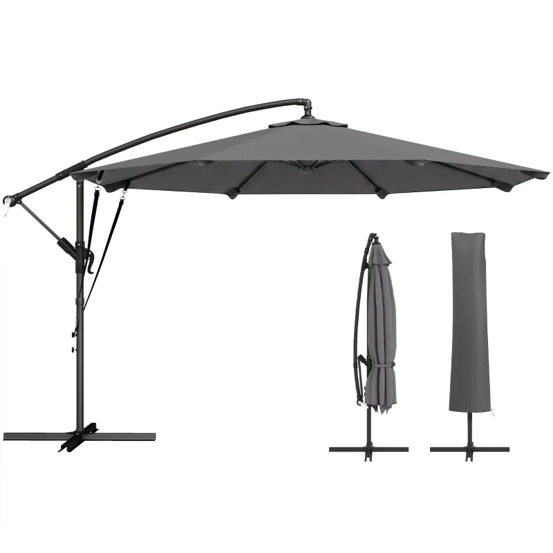 10FT Cantilever Patio Umbrella with 8 Ribs, Offset Patio Umbrella with Cover and Wind Ropes for Garden, Yard, Dark Grey