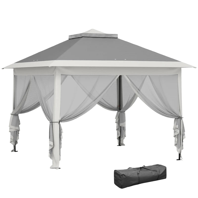 11' x 11' Pop Up Gazebo, Double Roof Foldable Height Adjustable Canopy Tent with Mesh Sidewalls, Carrying Bag, Dark Grey