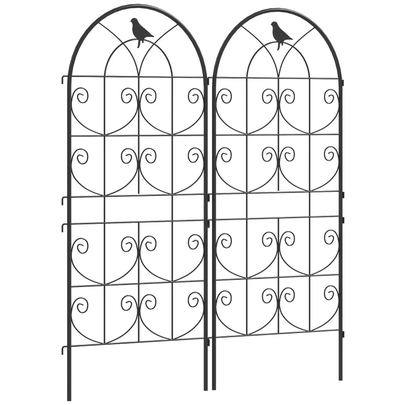 Set of 2 Metal Garden Trellis, Decorative Trellis Panels, Bird Design, 19.7" W x 47.2" H, Black