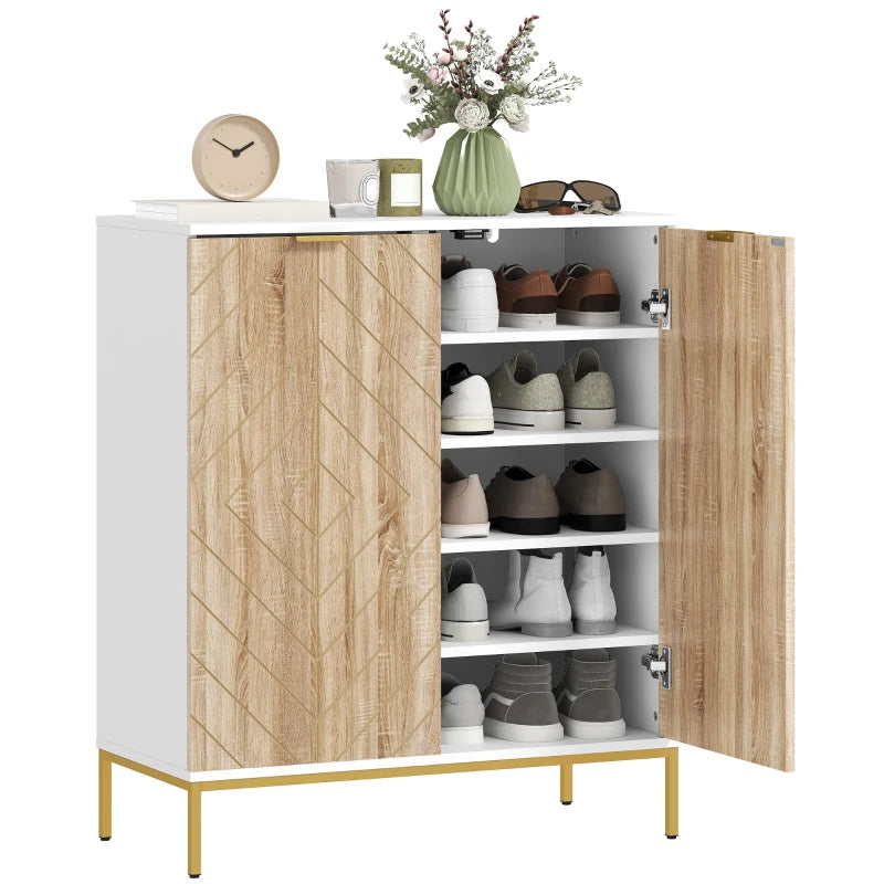 Shoe Storage Cabinet for 15 Pairs, Freestanding Shoe Cabinet with Doors and Adjustable Shelves for Hallway, White