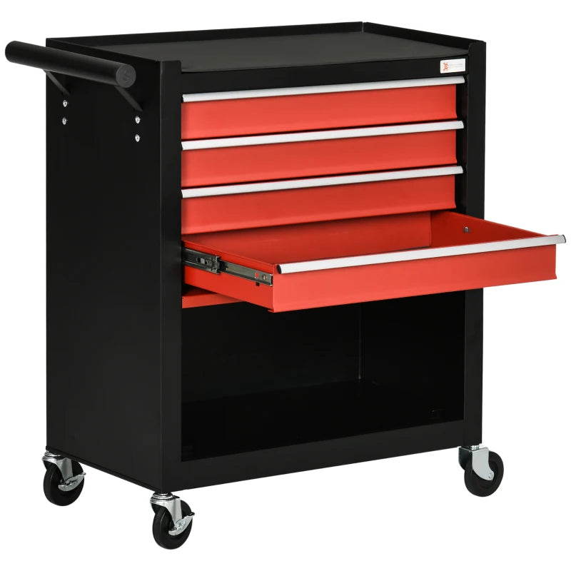 4-Drawer Tool Chest with 4 Wheels, Rolling Tool Box and Storage Cabinet, Portable Tool Organizer for Garage, Red