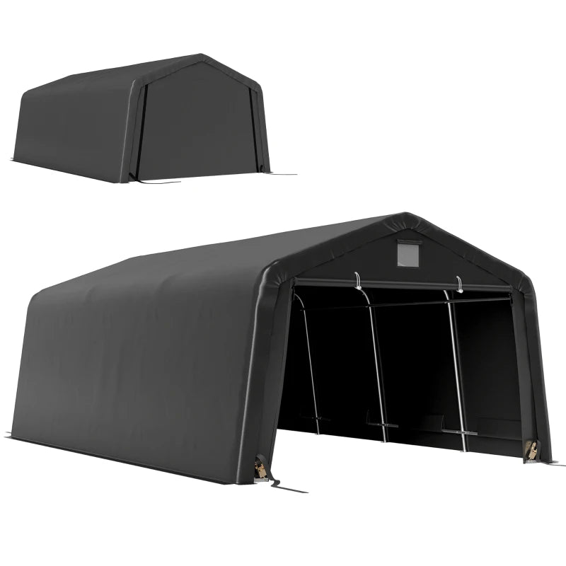 12' x 20' Portable Garage, Heavy Duty Carport Canopy with Ventilation Windows and Large Roll-up Door, Black