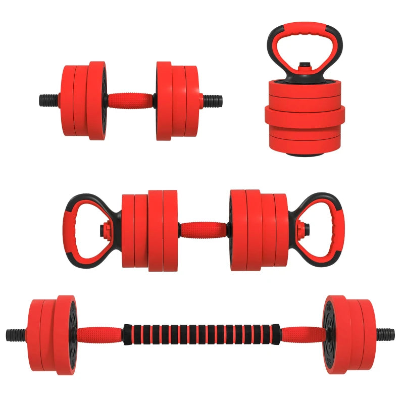 Soozier 44lbs 4-in-1 Adjustable Weight Dumbbell Set, Barbell, Kettlebell, Push Up Stand, Red