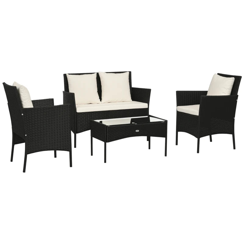 4-Piece Rattan Outdoor Furniture Set Patio Furniture Set with Coffee Table 22.8" W x 21.7" D x 33.5" H Black & Cream