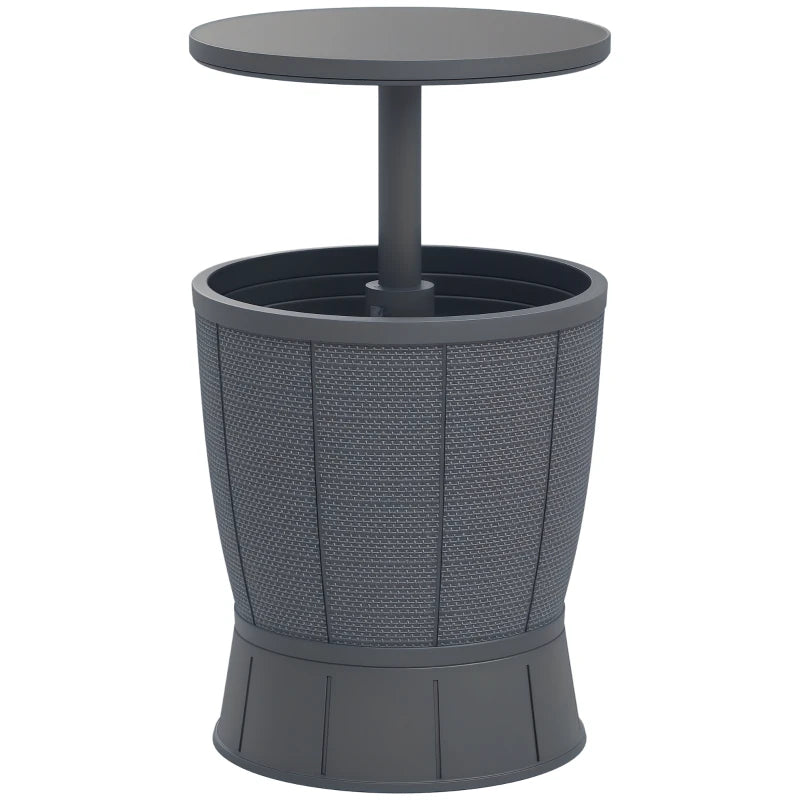 11 Gallon Patio Cooler Side Table, Outdoor Cooler Bar Table with Height Adjustable Top, Drainage Plug, Grey