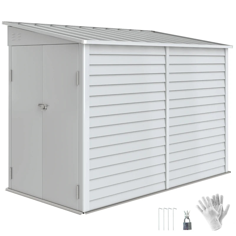 4.6' x 9' Steel Outdoor Storage Shed, Lean to Shed, Metal Tool House with Foundation Kit, Lockable Doors, Gloves and 2 Air Vents for Backyard, Patio, Lawn, White