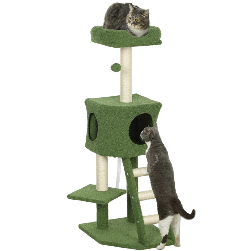 47" Tall Cat Tree Tower with Condo, Ladder, Scratching Posts and Hanging Ball, Green