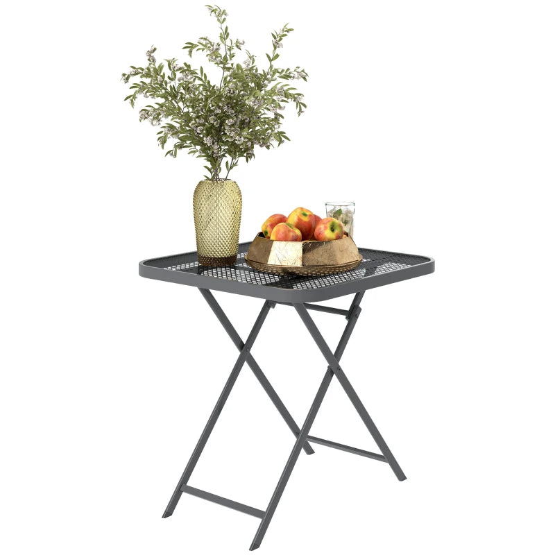 27.5" Square Outdoor Patio Table, Outdoor Folding Table with Grid Rattan-Like Top for Camping, Picnic, Light Grey