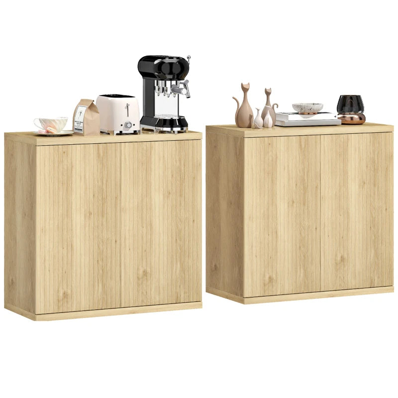 Sideboard Buffet Cabinet Set of 2, Kitchen Cabinet with Soft-Close Door and Adjustable Shelves for Living Room, Oak