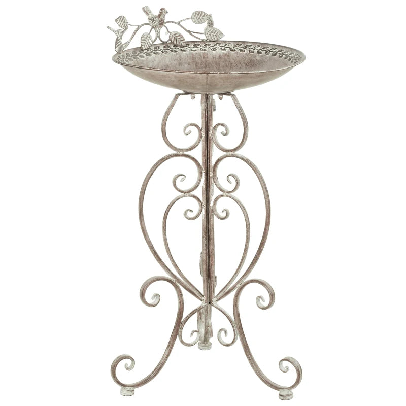 30" Tall Bird Bath with Bird Statues and Decorative Stand, Freestanding Vintage Garden BirdBath Bowl Pedestal, Brown