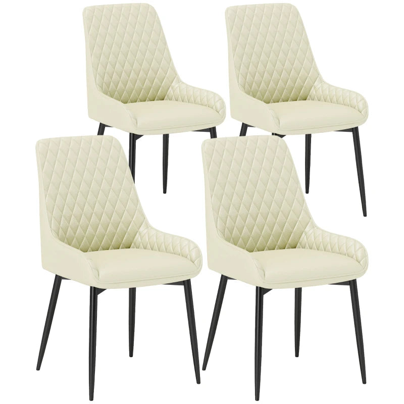 Set of 4 Upholstered Kitchen Chairs, Modern Dining Chairs with Diamond Tufting and Steel Legs for Dining Room, Cream White