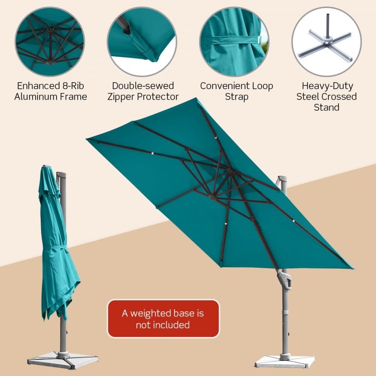 10 x 10 Feet Patio Offset Cantilever Umbrella with Aluminum 360-degree Rotation Tilt-Turquoise