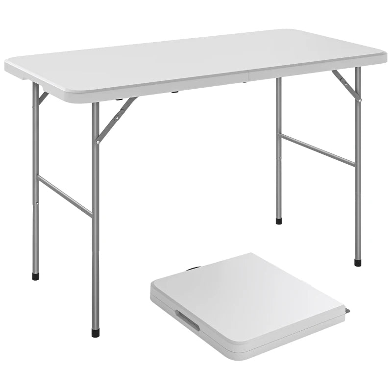 47" x 24" Folding Camping Table, Picnic Table with 2 Adjustable Heights and Carrying Handle, Indoor Outdoor Use, White