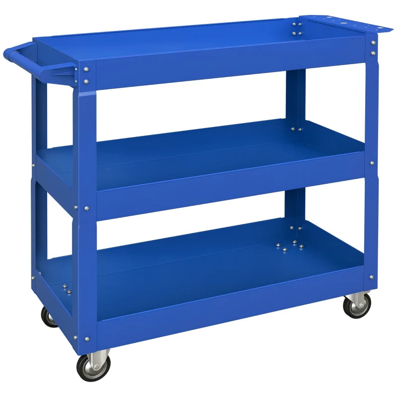 3 Tier Rolling Tool Cart with Wheels, 330 LBS Capacity Heavy Duty Utility Cart, Mobile Service Cart for Garage, Blue