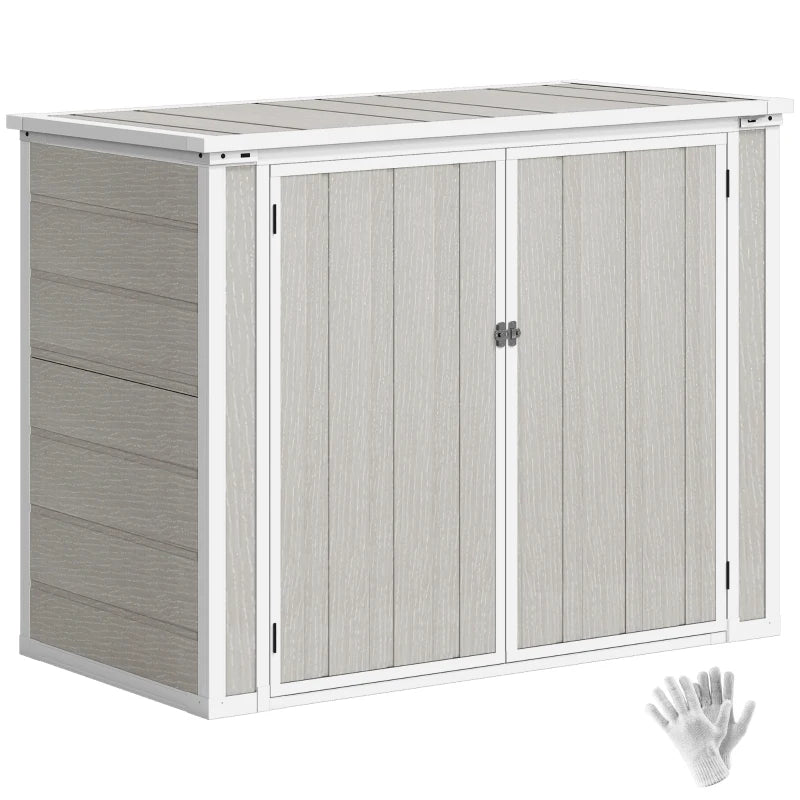 41 Cu. Ft. Outdoor Storage Shed, Outdoor Horizontal Trash Can Storage with Chain Lid, Lockable Storage Box, Light Grey