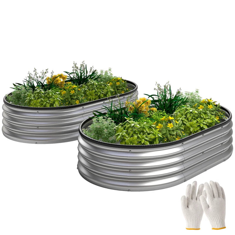 2Pcs Galvanized Raised Garden Bed, 5 x 3 x 1 ft Modular Metal Garden Beds with Rubber Strip Edging, Silver