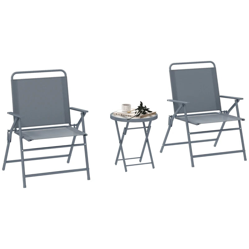 3 Pieces Outdoor Bistro Set, Folding Patio Table and Chairs with Tempered Glass Tabletop for Garden, Deck & Backyard