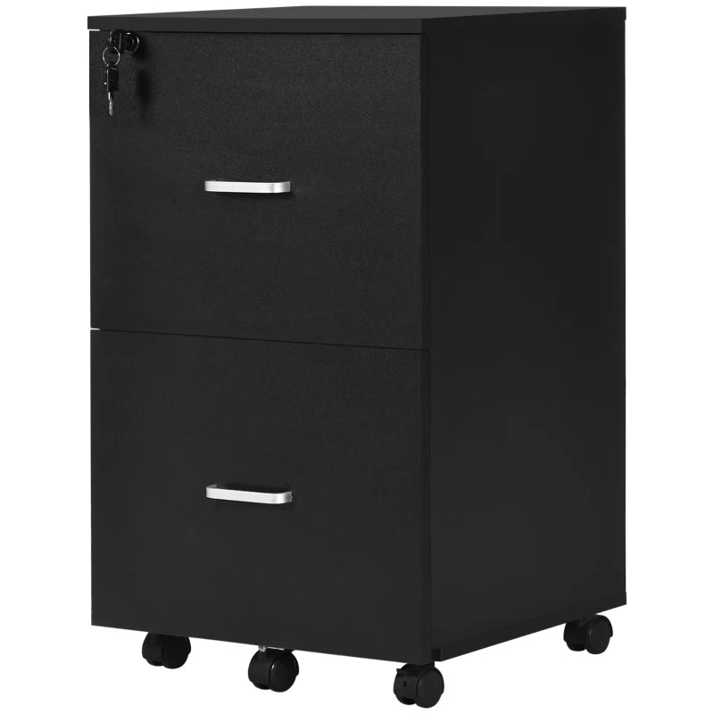 2 Drawer File Cabinet with Lock, Small Rolling Filing Cabinet for A4, Letter-Size Documents, Printer Stand for Home Office, 17" x 17.75" x 28.25", Black