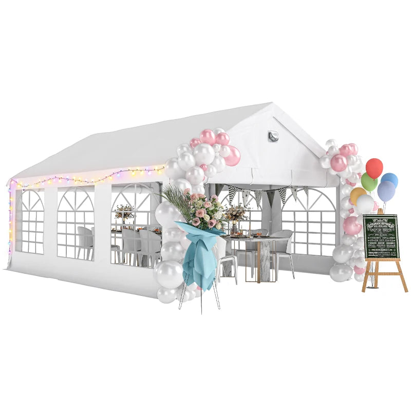 20' x 13' Party Tent, Heavy Duty Gazebo Canopy with Windows, Outdoor Party Wedding Tent with 4 Removable Sidewalls White