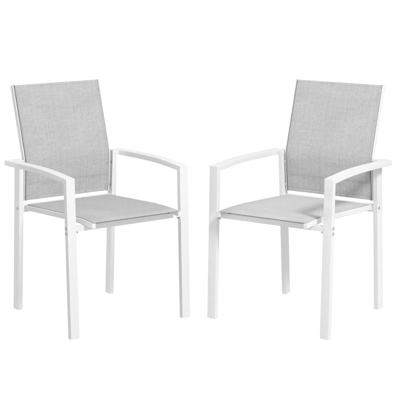 Set of 2 Outdoor Garden Chairs, Stackable Patio Dining Chairs with Breathable Fabric, Armrests and Backrest, Light Grey