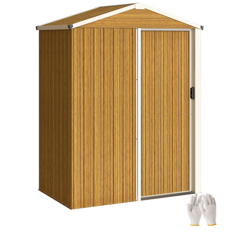 4.5 x 3ft Outdoor Storage Shed, Waterproof Metal Garden Shed with Lockable Door for Backyard, Patio, Lawn, Wood Grain