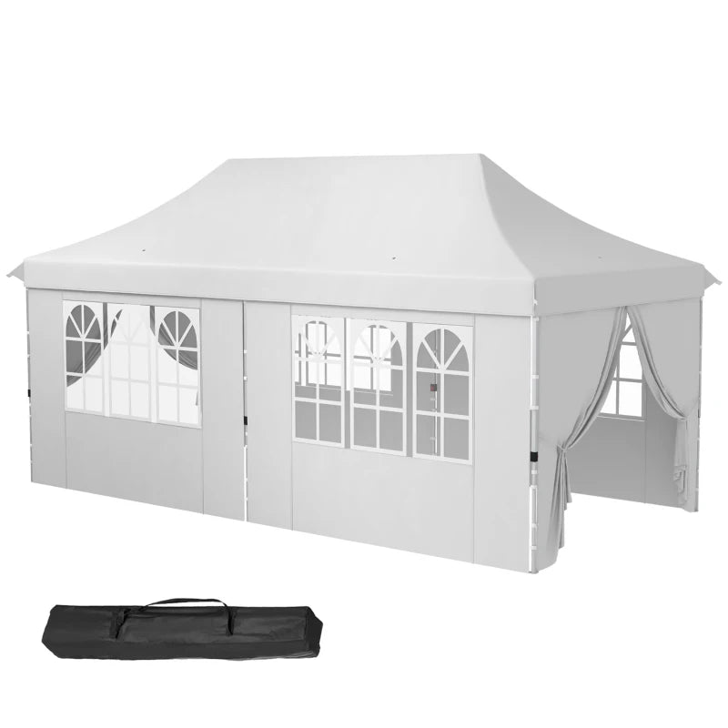 20x10 Pop Up Canopy with 6 Removable Sidewall, Carry Bag and 6 Sand Bags, Height Adjustable Instant Sun Shelter, White