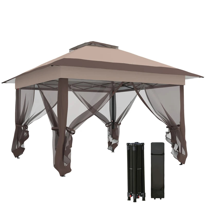 12' x 12' Foldable Pop-up Party Tent Instant Canopy Sun Shade Gazebo Shelter with Steel Frame, Khaki