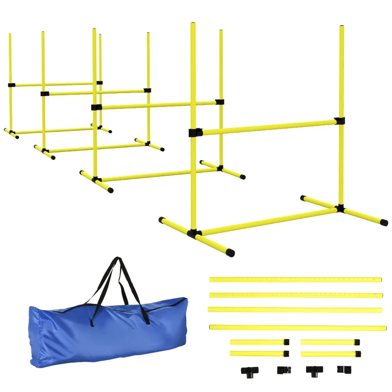 Set of 4 Dog Agility Training Equipment Adjustable Jump Bar Pet Exercise Kit with Carrying Bag (Yellow)