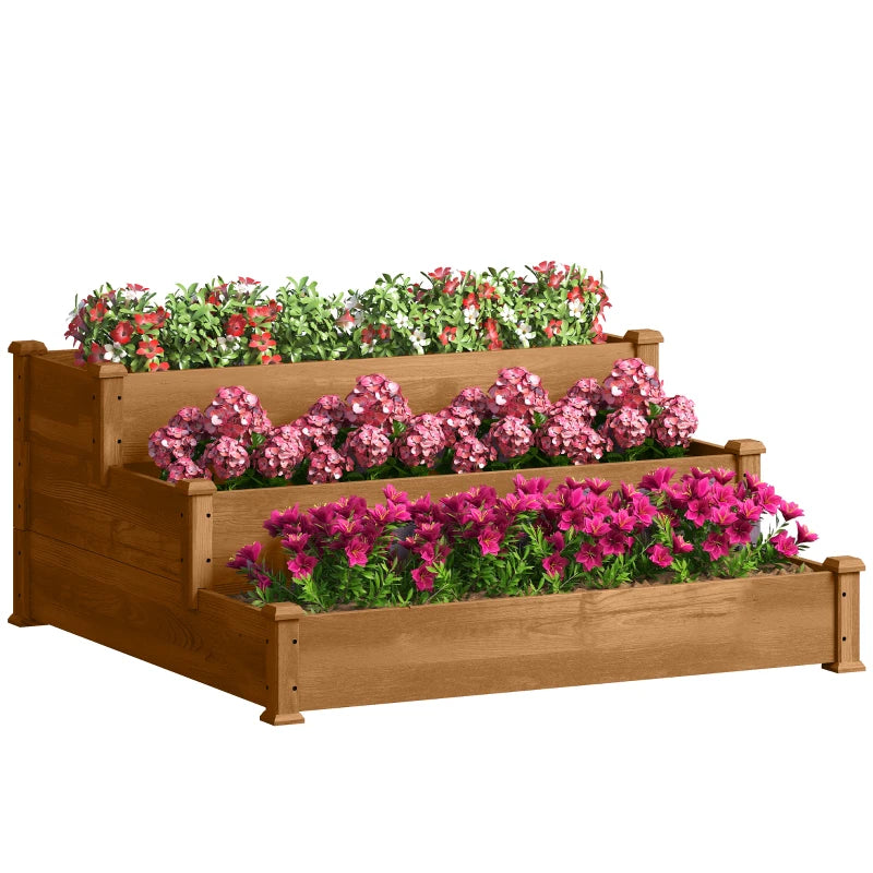 3-Tier Garden Bed Planter Box for Backyard, Patio, 49"x49"x22", Brown