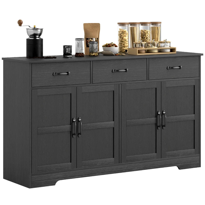 Sideboard Buffet Cabinet with Storage, Modern Coffee Bar Cabinet with 3 Drawers and Adjustable Shelves, Distressed Black
