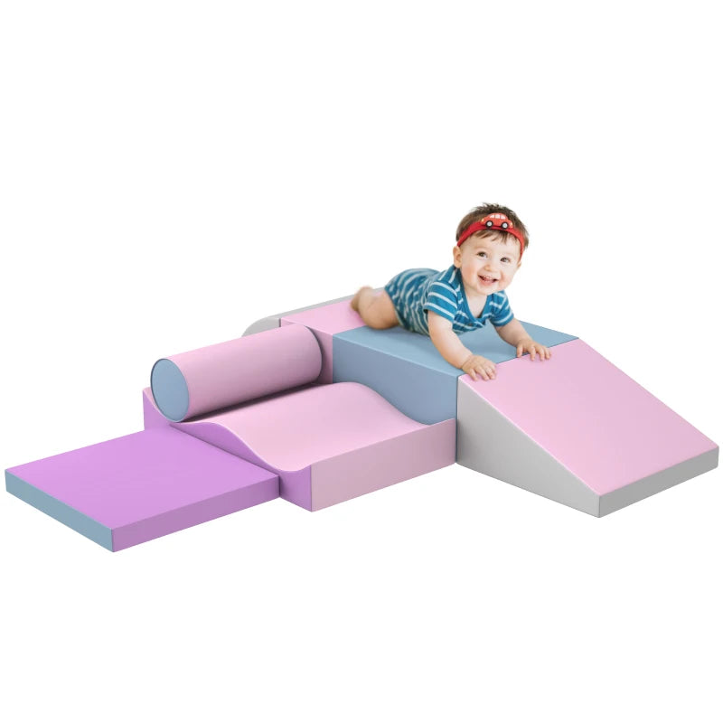 Soozier 7 Pieces Soft Play Foam Climbing Blocks, Indoor Modular Kids Play Toys for Climbing, Crawling, Sliding, Light Colour