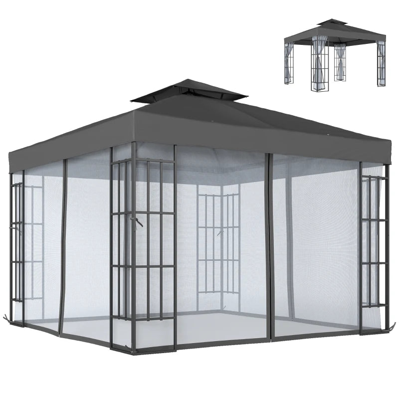 10'x10' Garden Gazebo Patio Canopy Portable Party Event Backyard w/ Mosquito Netting Dark Grey
