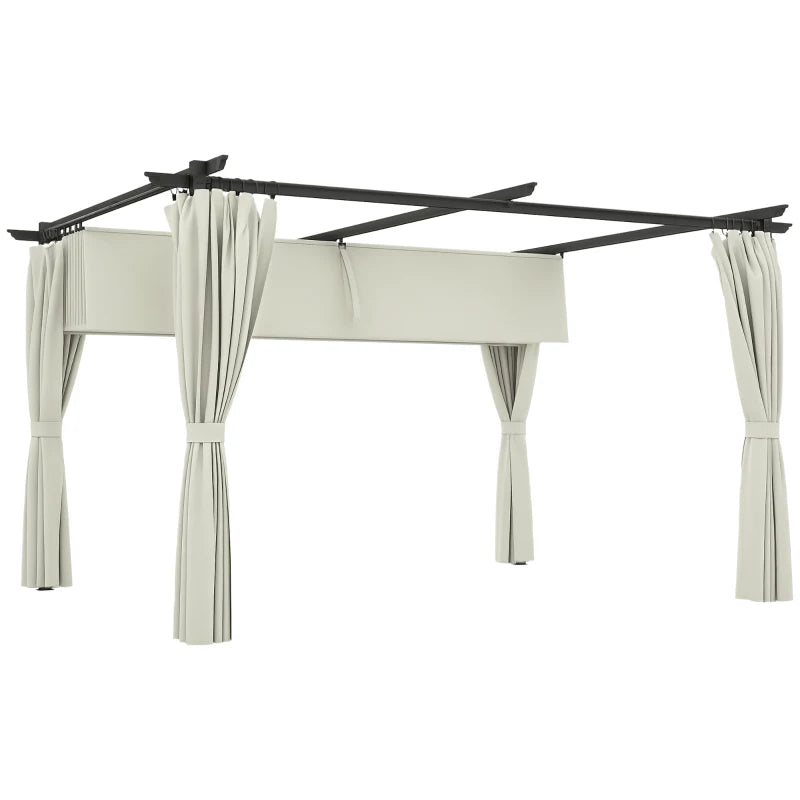 10' x 13' Pergola with Retractable Canopy and Curtains, UPF30+ Sun Shade Shelter for Grill, Garden, Backyard, Deck