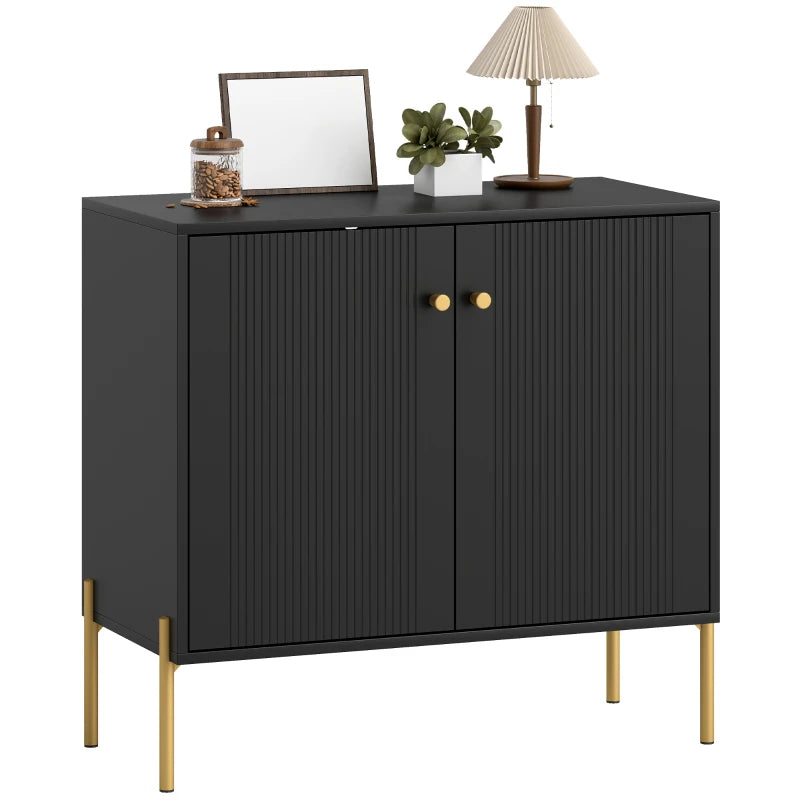 Sideboard, Modern Buffet Cabinet, Coffee Bar Cabinet with Fluted Doors and Adjustable Shelf, Black