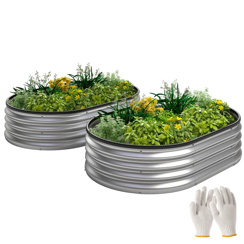 2Pcs Galvanized Raised Garden Bed, 4 x 3 x 1 ft Modular Metal Garden Beds with Rubber Strip Edging, Silver