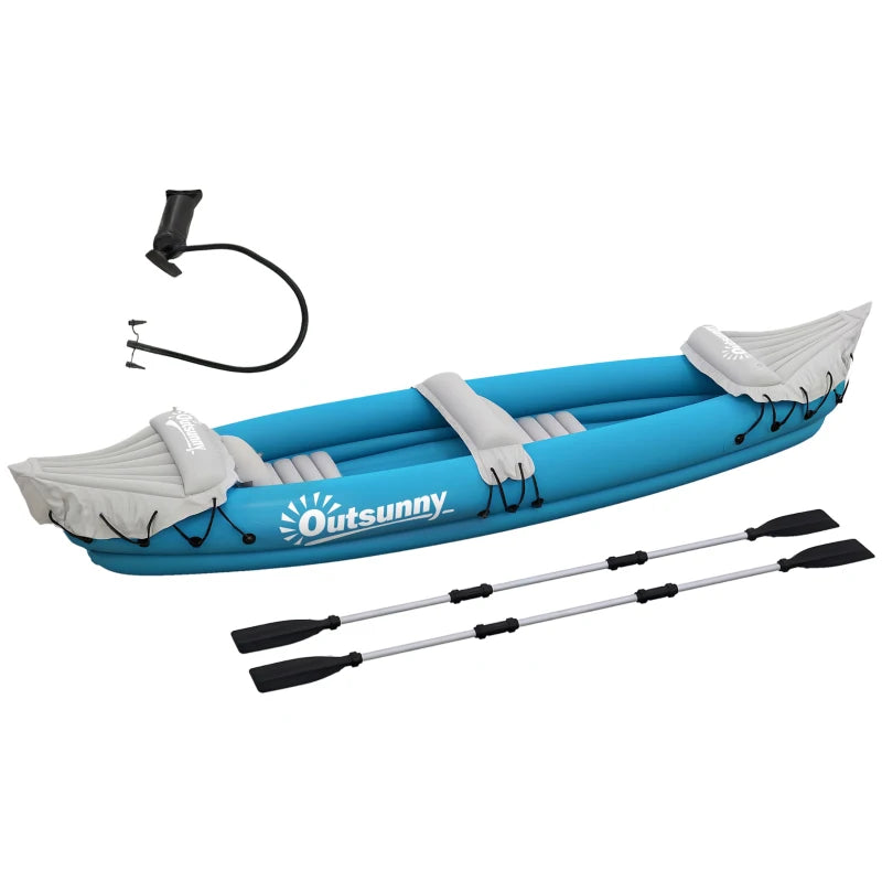 2-Person Inflatable Kayak, Foldable Inflatable Fishing Boat Canoe Set With Air Pump, Aluminum Oars, Blue