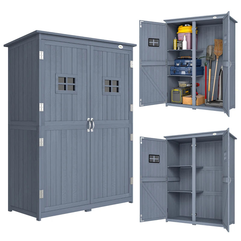 4x1.5ft Wooden Garden Storage Shed, Outdoor Tool Cabinet Organizer with Windows and Double Door, Dark Grey