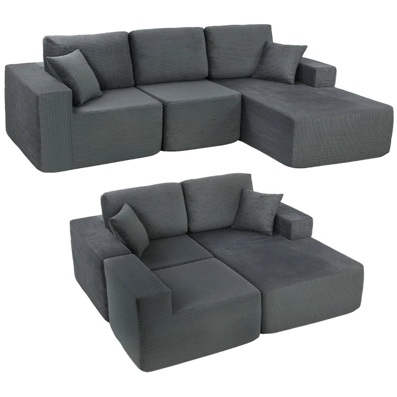 2-in-1 Modular Sectional Sofa, Boneless L Shaped Couch Sofa Bed, Dark Grey