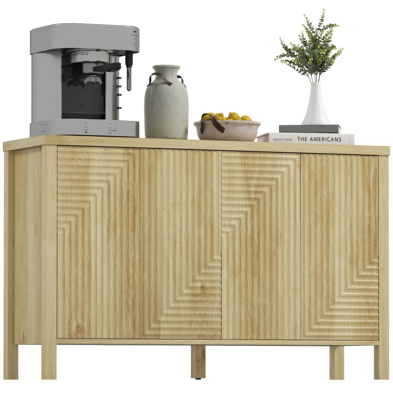 47" Buffet Cabinet with Storage, Fluted Sideboard with Push to Open Design, 2 Adjustable Shelves and 4 Doors, Natural