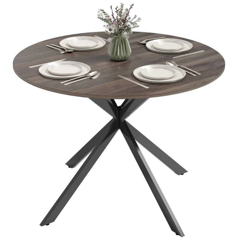 40" Round Kitchen Table for 4, Industrial Dining Table with Steel Legs for Dining Room, Distressed Brown