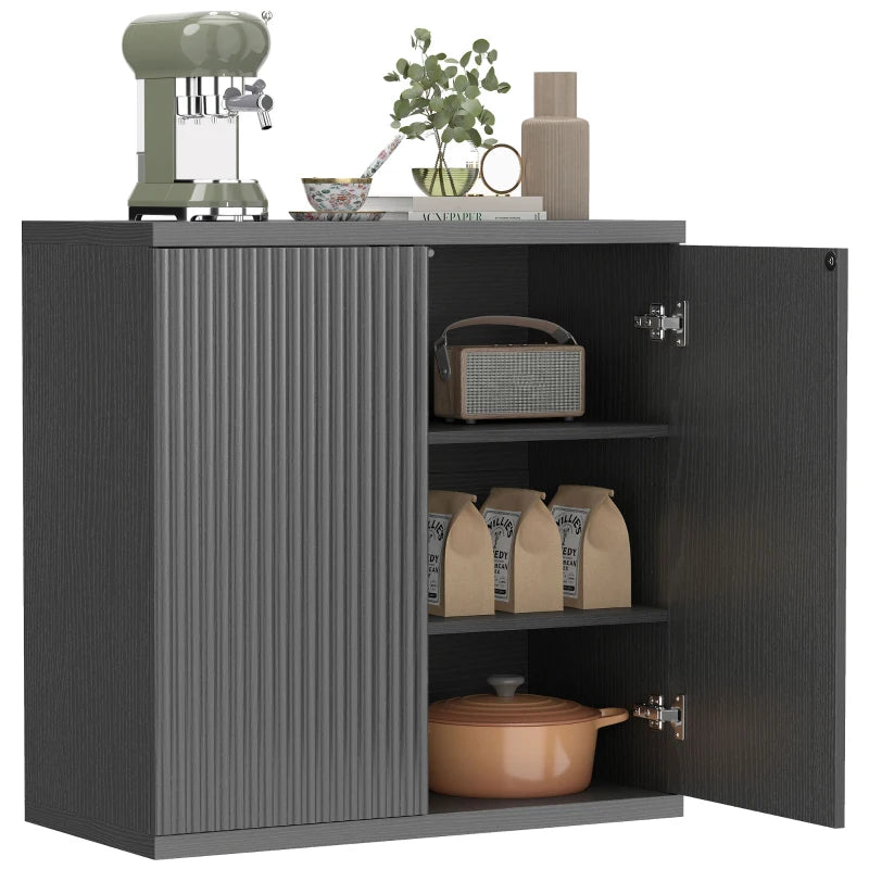 Sideboard Buffet Cabinet, 30.7" Kitchen Cabinet with Soft-Close Door and Adjustable Shelves, Distressed Black Grey