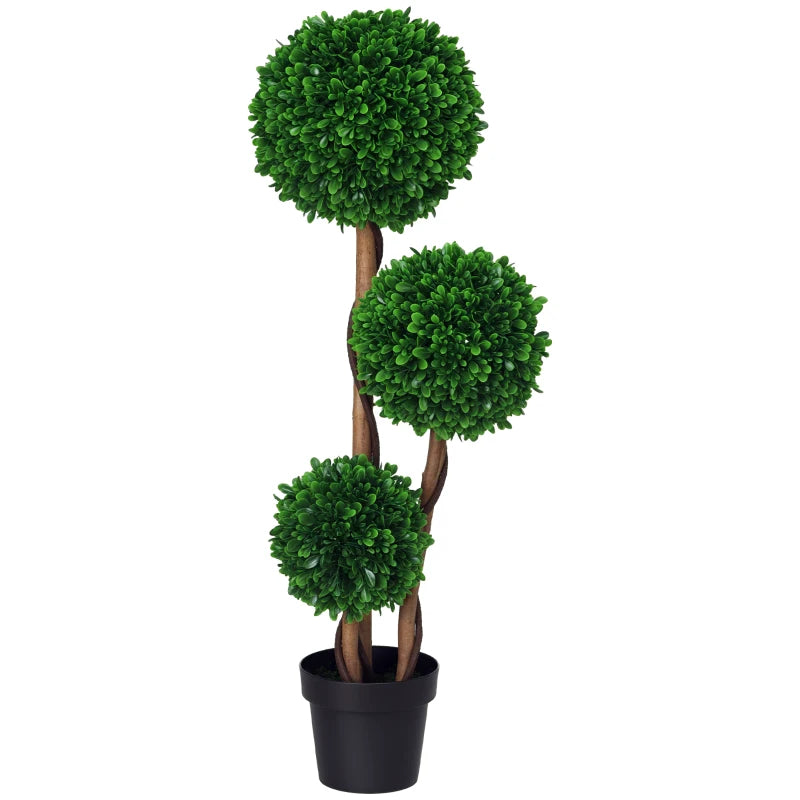 3.6ft Artificial Tree, Triple Ball Boxwood Topiary with Pot and Sandalwood Leaves, for Indoor Outdoor Home