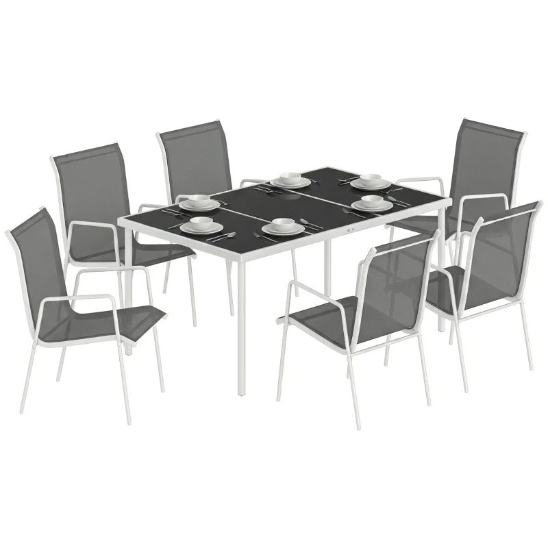 7 Piece Garden Dining Set, Garden Furniture Set with Rectangle Table and 6 Stackable Chairs