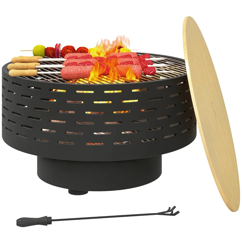 3-in-1 Fire Pit Φ23.8" x 15.4" Stainless Steel Outdoor Fire Bowl with Wood-Effect Fire Basket