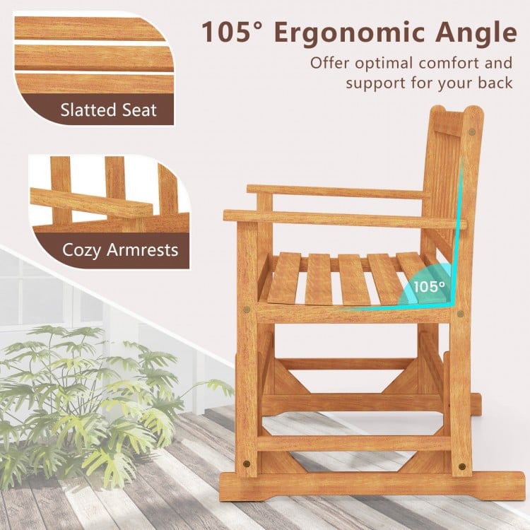 2-Person Outdoor Acacia Wood Glider Bench Patio Swing Rocking Loveseat