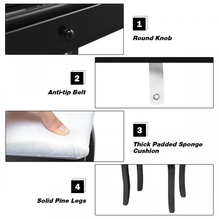 10 LED Lighted Mirror and 3 Drawers Vanity Table Set-Black