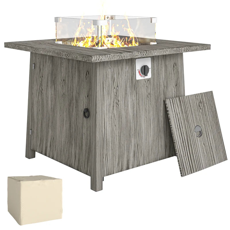 28" Propane Fire Pit Table 40,000 BTU Square Outdoor Gas Fire Table with Waterproof Cover, Adjustable Foot Pads